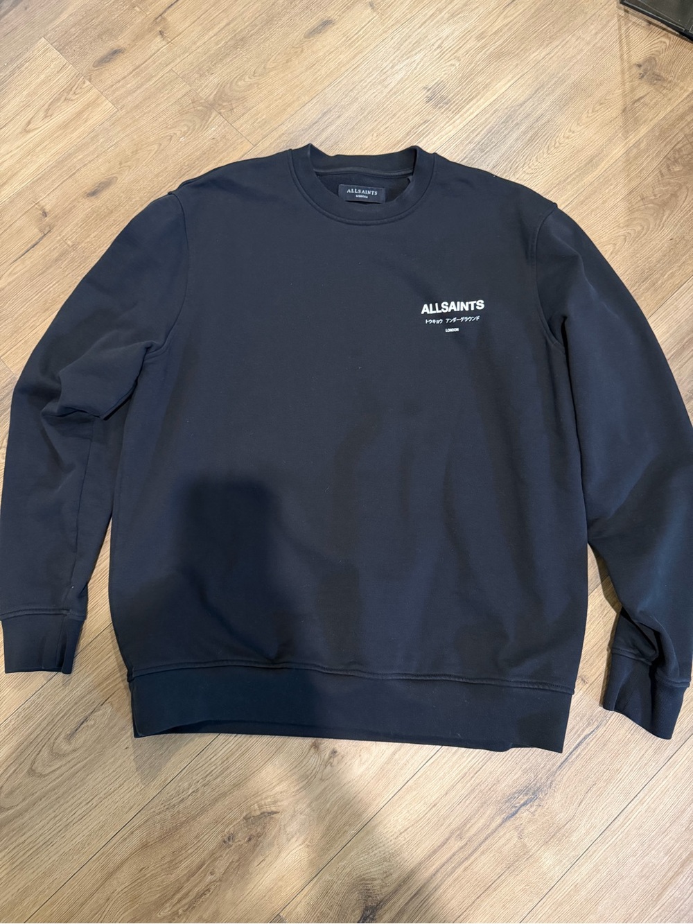 AllSaints Black Crewneck Sweatshirt with White Logo